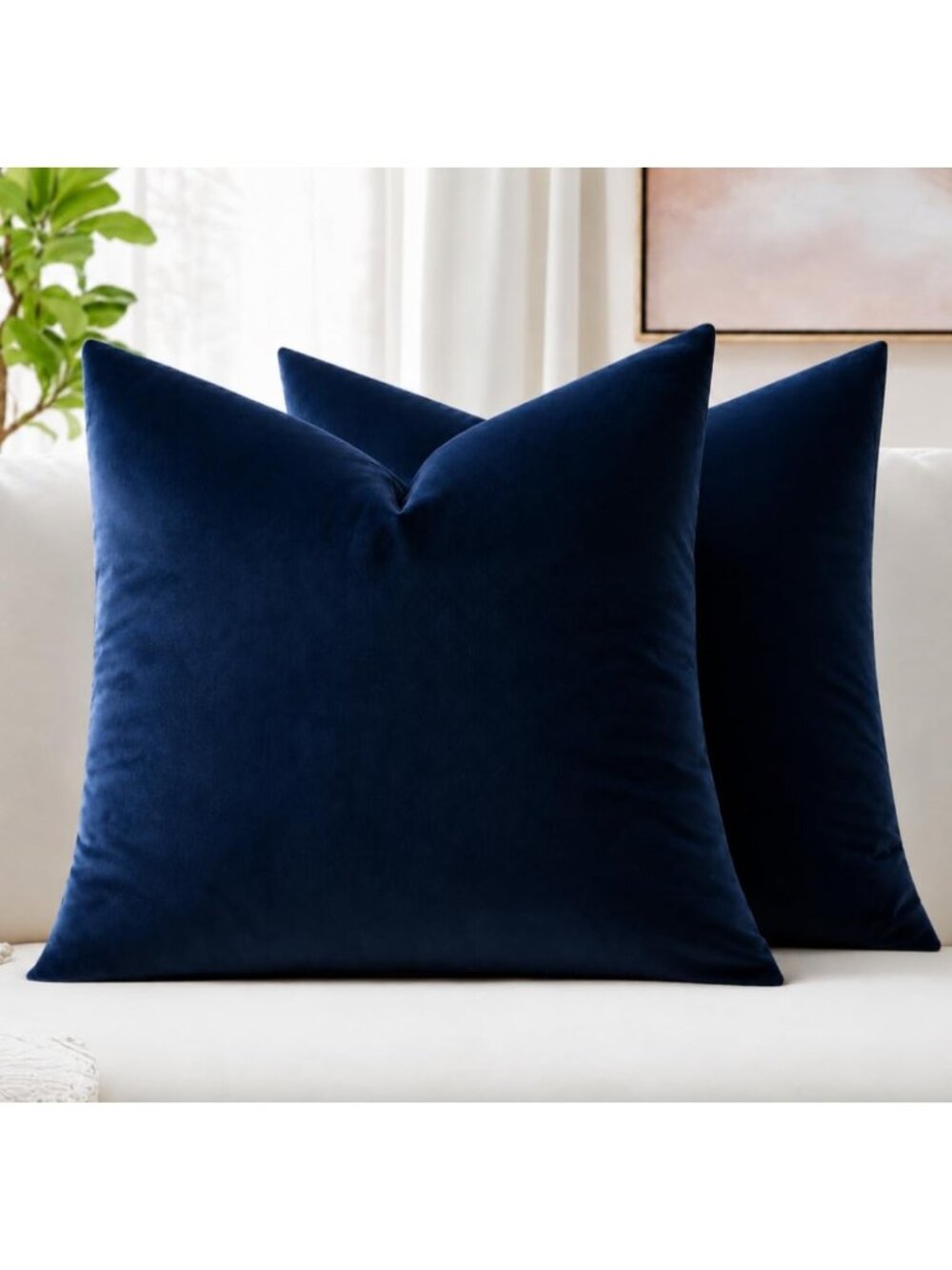 Soft Velvet Throw Pillow Covers 20x20 Inch Set of 2 - Dark Blue Decorative